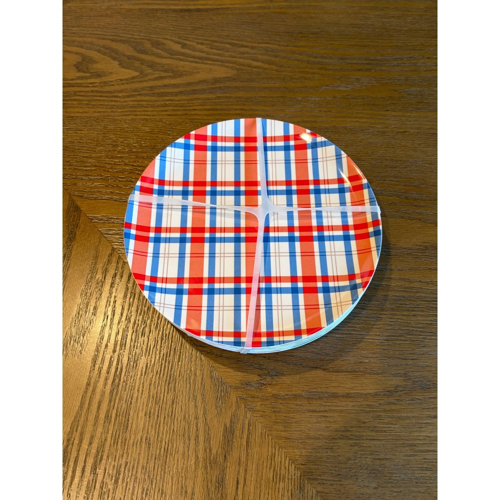 Cook With Color 6 Piece Serving Plates Red White Blue Plaid 8 Inch GRILLTG11